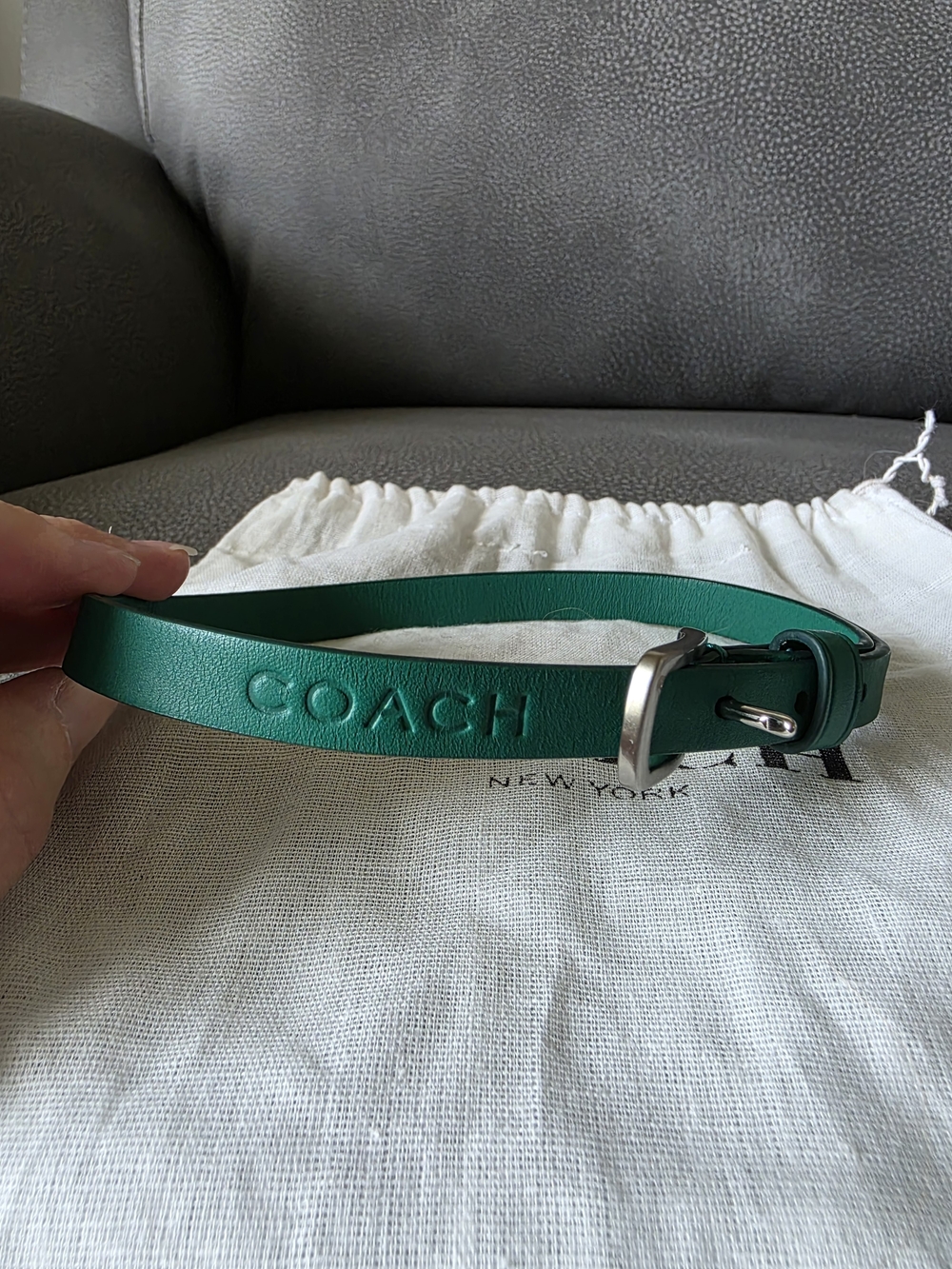 COACH Women's Teal Green  Leather Double Loop Bracelet - Embossed Logo